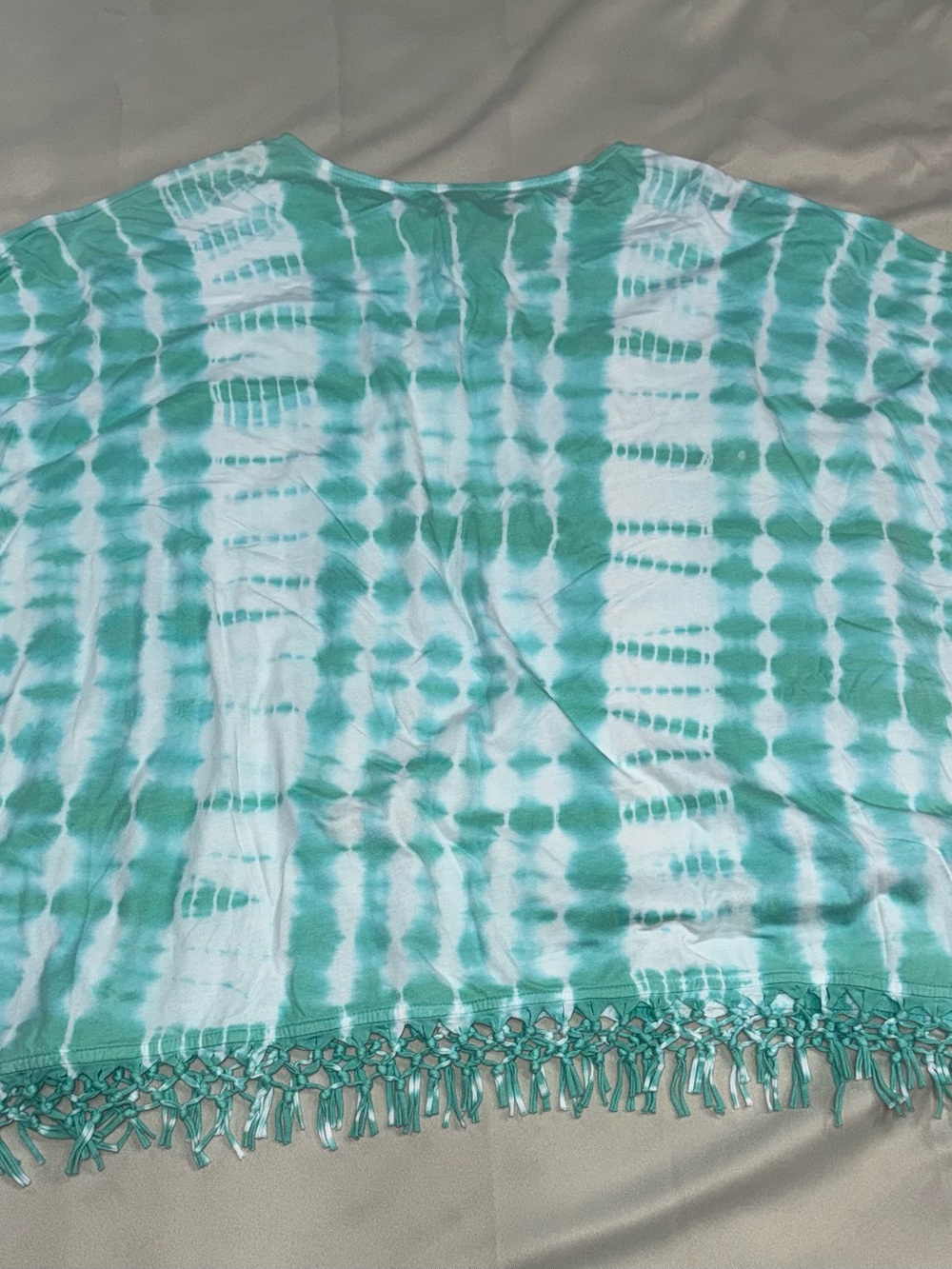 Chaps Women’s XL Mint Tie Dye Poncho Top Fringe Tassel Boho Kaftan - Picture 2 of 7